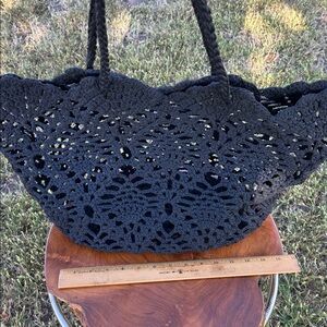 Black crochet style beach tote